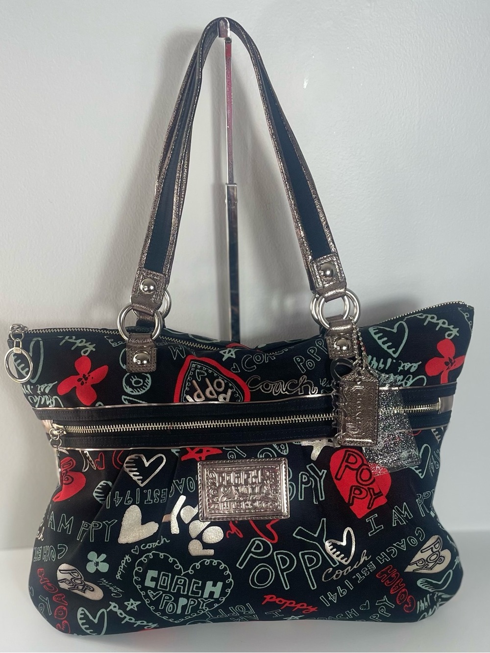 Coach 2010 Limited Edition Graffiti Hearts Poppy Glam Tote Shoulder Bag Y2K